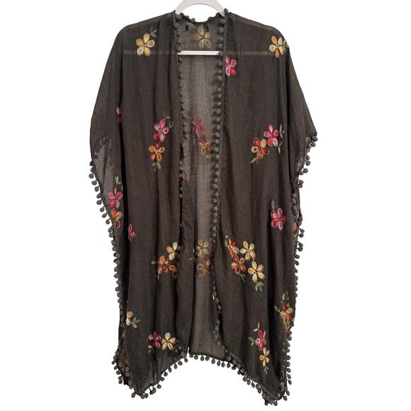Women's OS Do Everything With Love Boho Embroidered Floral Open Front Kimono - Picture 1 of 7